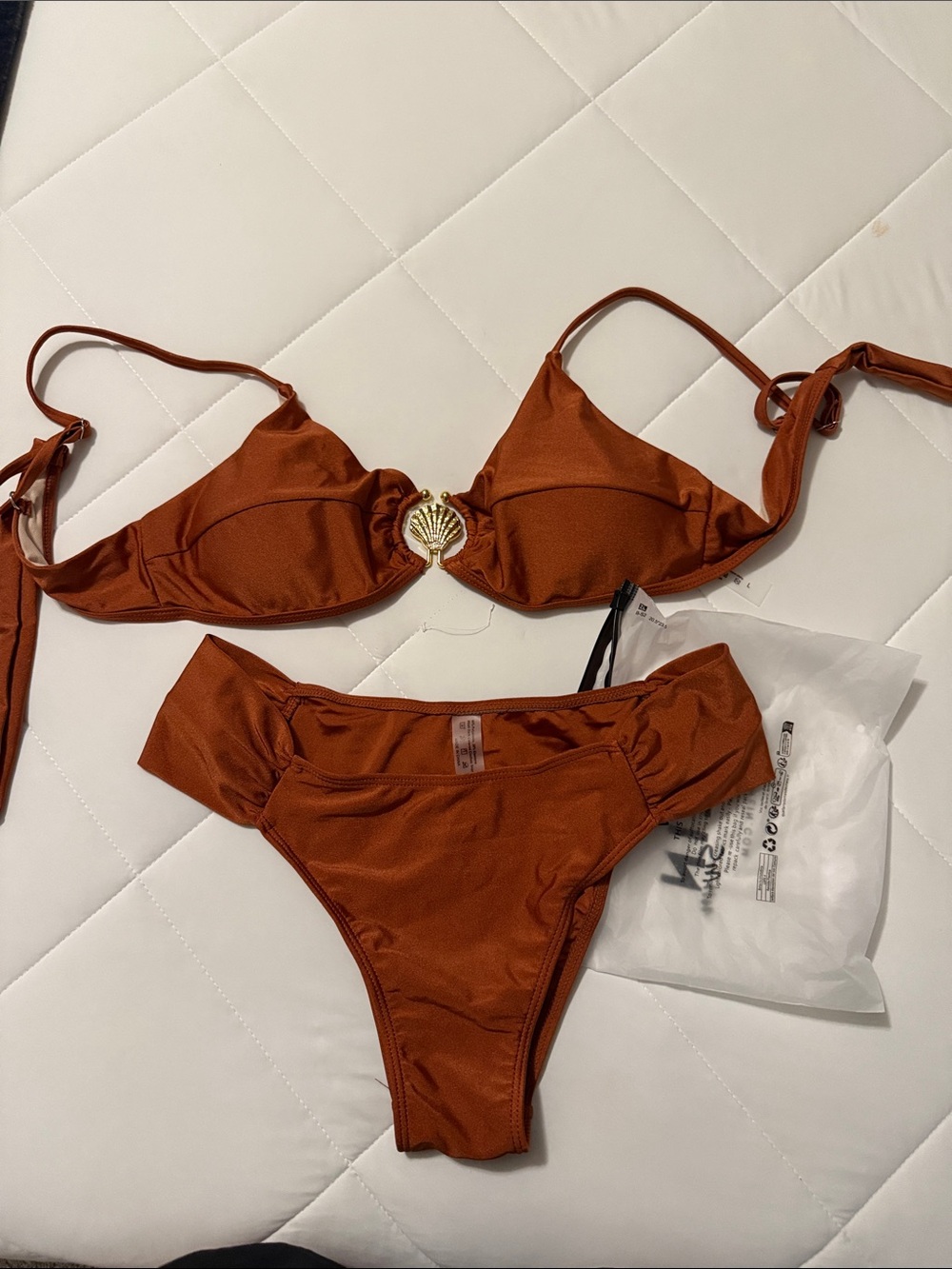 Rust Copper Shell-Accent Women's Bikini Set